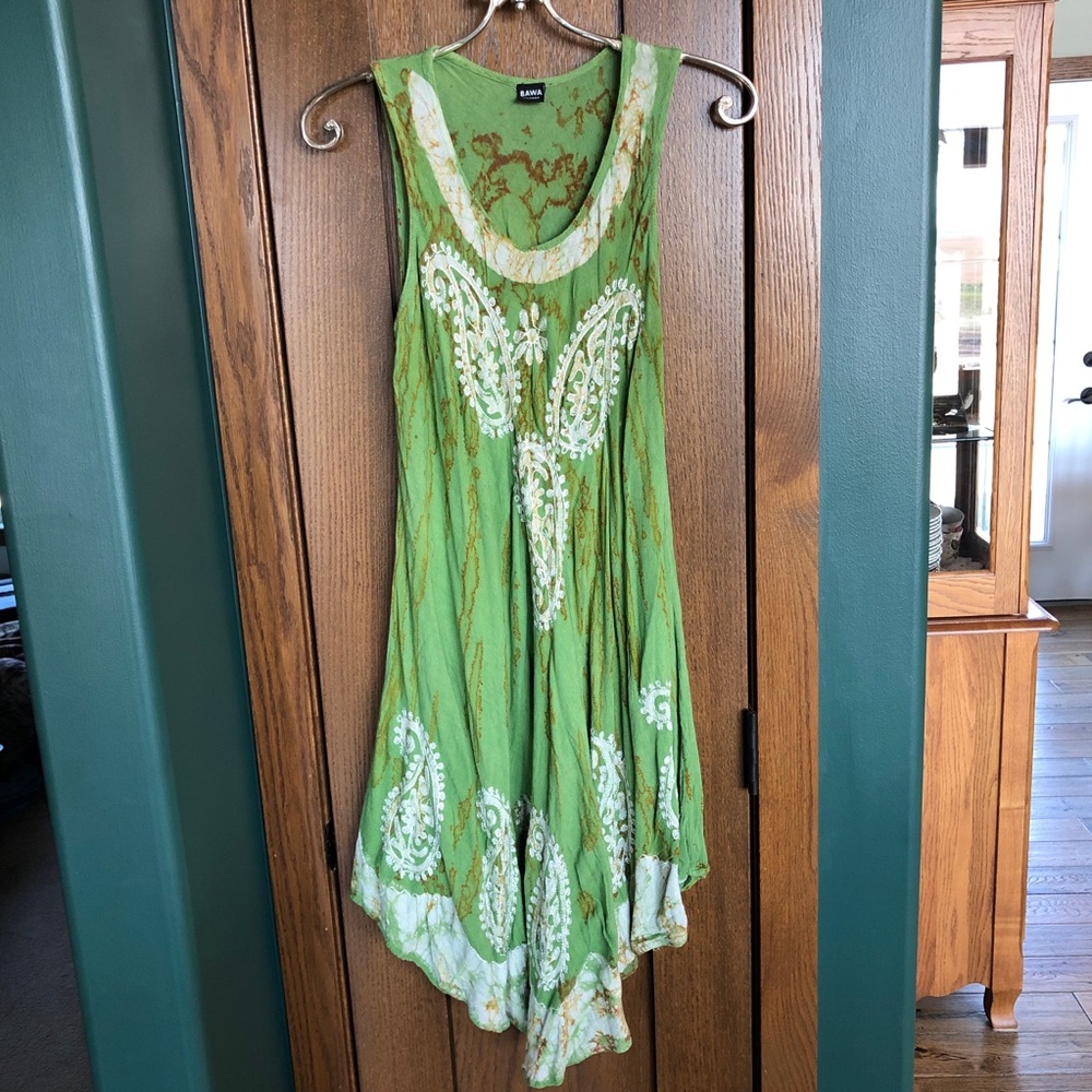 Green Tie Dye Embroidered Dress